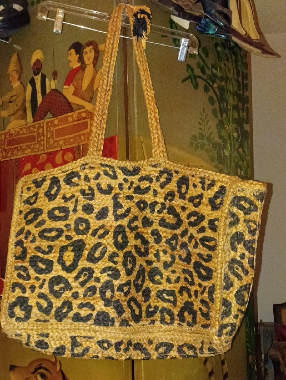 Leopard Print WovenJute Tote Bag With Leopard Spots